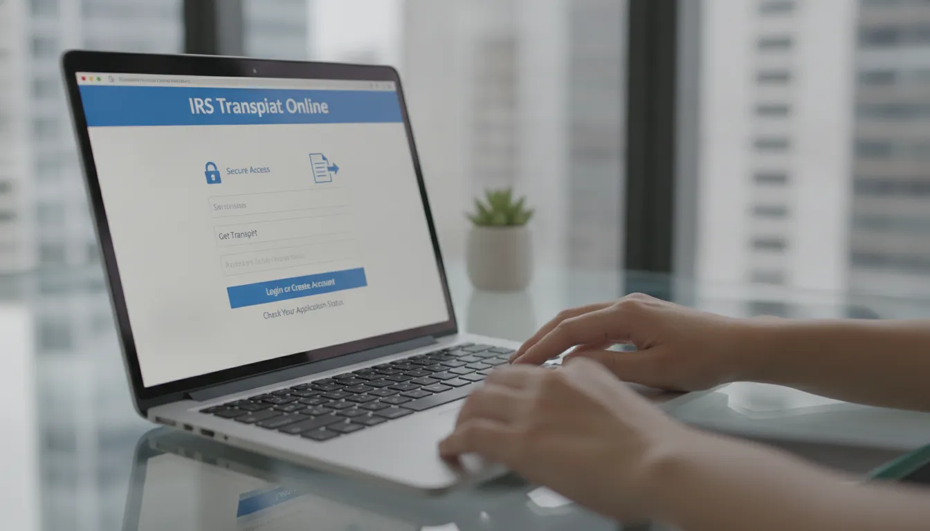 Person using a laptop to access an IRS transcript online.