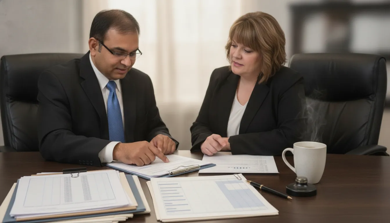 Professionals reviewing net investment income tax documents and calculations.